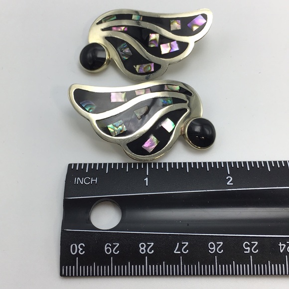 ALPACA MEXICAN SILVER CLIP-ON EARRINGS ABALONE K72 - Picture 7 of 8